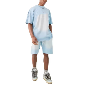 Ensemble de sport décontracté d'été pour hommes, vente en gros, t-shirts amples à manches courtes en coton gaufré 100 % écologique - Product Image 1