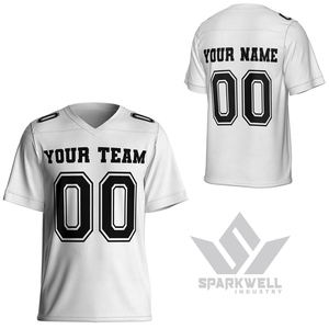 Camiseta de Fútbol Americano Blanca Personalizada para Hombre, Cuello en V, Manga Corta, Absorbe la Humedad, 100% Poliéster, Impresión de Nombre y Número del Equipo, Ropa Deportiva - Product Image 1
