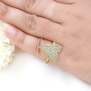 Gold Plated <b>Silver</b> <b>Adjustable</b> Heart Shaped CZ Stones Pave Setting <b>Ring</b> Romantic Women's Jewelry for Wedding Party Gift - Product Image 5