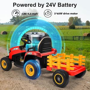 Tractor montable ANPABO de 24V con remolque inclinable y desmontable, neumáticos EVA, hasta 4.3 mph, juguetes montables con control remoto para padres - Product Image 2