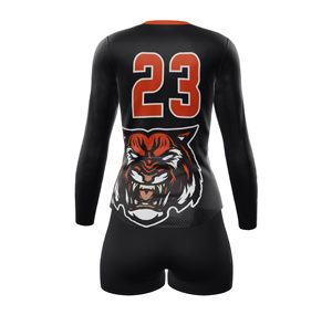 Ensemble uniforme de volley-ball pour femmes nom d'équipe personnalisé Logo imprimé séchage rapide Spandex tissu extensible ensemble de tenue de sport - Product Image 3