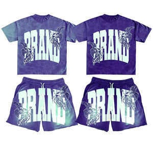 Conjunto de Camiseta y Pantalones Cortos de Verano con Estampado DTG y Efecto Desgastado, Estilo Vintage, 2 Piezas, con Logotipo Personalizado - Product Image 1