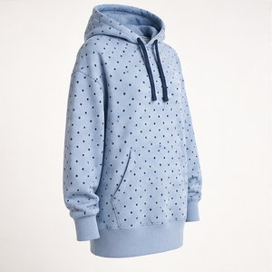 Sudadera con Capucha Extra Grande para Mujer, Color Azul Polvo, con Puntos Pequeños Espaciados Uniformemente, de Felpa, Hecha de Algodón Reciclado, Personalizable - Product Image 4