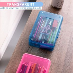 Paquete de 3 estuches grandes de plástico transparente rígido con tapa a presión para lápices, organizador a granel para crayones y rotuladores, nuevos estuches y bolsas para lápices - Product Image 1
