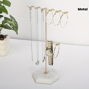 Elegant Jewelry Organizer Stand With Multi <b>Hooks</b> Earring Panel Bracelet Storage Tray Anti Tangle <b>Display</b> For Neat Vanity Setup - Product Image 5