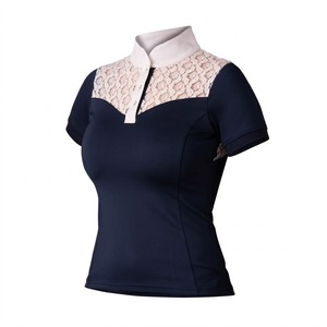 CUSTOM <b>Women's</b> <b>Burgundy</b> Short Sleeve Polo Show Shirt Color Block Collar Button Horse Riding Show <b>Top</b> - Product Image 3