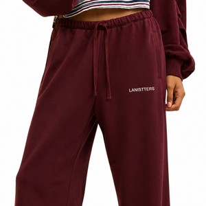 Pantalones Deportivos de Felpa Color Borgoña para Mujer, Cintura Elástica con Cordón, Corte Recto, Ajuste Relajado, Suaves, Casuales, para Invierno - Product Image 3