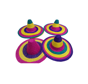 Chapeau de cowboy mexicain en jonc de mer tressé, broderie à la main, rayures colorées, pompon, unisexe, 48-50 cm - Product Image 3