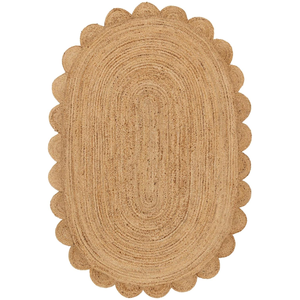 Square Rattan Bohemian <b>Rug</b> with <b>Scalloped</b> Edge Natural Color Handwoven Floor Mat Two Handles Eco-Friendly Tassel Fringe - Product Image 1