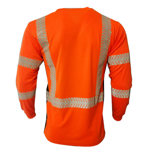 Chemise de sécurité à manches longues haute visibilité, t-shirt de travail orange réfléchissant avec poche, respirant, uniforme de chantier ANSI - Product Image 4