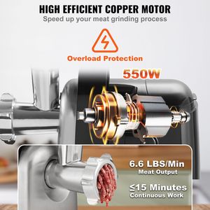 Tritacarne Elettrico Industriale da 6,6 Lb/Min 550W (2200W MAX) con 2 Lame e 3 Piastre di Macinazione per la Produzione di Salsicce - Marca Ku - Product Image 3