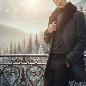 Winter Collection Men's Woolen Overcoat Long Sleeve Breathable High Quality Customizable <b>Fur</b> <b>Trim</b> Best Price for Retailers - Product Image 5