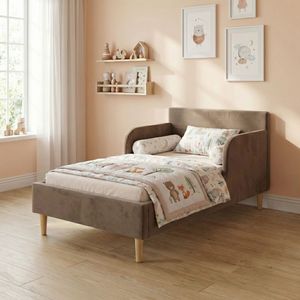 เตียงเด็กปรับระดับได้ หุ้มกำมะหยี่ เตียงเด็กวัยหัดเดินขนาดทวิน ดีไซน์ทันสมัย แข็งแรง ทนทาน โครงไม้ แข็งแรง นั่งสบาย เหมาะสำหรับห้องนอนเด็กและโรงเรียน - Product Image 1