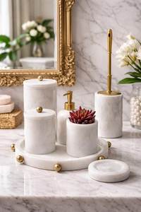 Elegant sink <b>accessories</b> handcrafted marble decor luxury interior styling contemporary <b>bathroom</b> <b>set</b> timeless stone decor vanity - Product Image 4