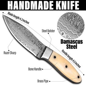 Cuchillo para desollar Acero de Damasco de alto carbono Afilado, duradero y resistente al óxido Envío directo Cuero Tang completo - Product Image 2