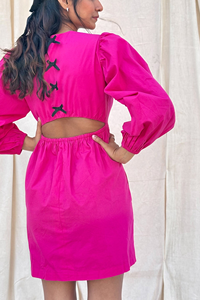 เดรสสั้นคอเหลี่ยมสีชมพู แขนยาว ทรงเอไลน์ สำหรับผู้หญิง สวมใส่สบายๆ สำหรับงานปาร์ตี้ - Product Image 2