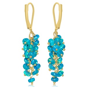 925 Sterling Silver Paraiba <b>Opal</b> Rondelle Dangle <b>Earrings</b> Gold Plated Trendy Drop <b>Earrings</b> for Women Party Wedding Jewelry - Product Image 1