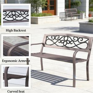 Panca da Giardino Marrone con Braccioli per Veranda o Cortile - Product Image 2