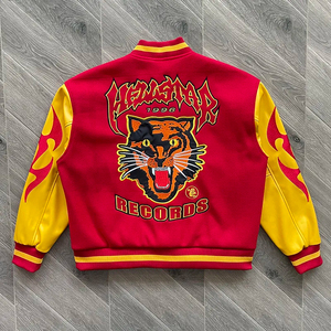 OEM Custom Logo Letterman Baseball Varsity Jackets Leather Sleeve Tiger Stitch Casual Street Wear Men Waterproof Windproof - Product Image 2