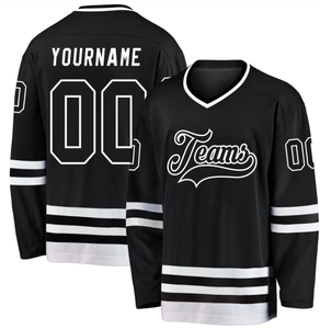 Maillot de hockey sur glace personnalisé pour homme, col en V, manches courtes, coton/fibre de bambou, anti-UV, imprimé par sublimation, broderie 3D sur le devant, élastique - Product Image 3