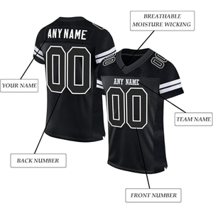 Camiseta de Fútbol Americano Negra Personalizada para Hombre, Cuello en V, Manga Corta, Transpirable, de Malla de Poliéster/Nailon, con Cualquier Nombre, Número y Equipo - Product Image 6