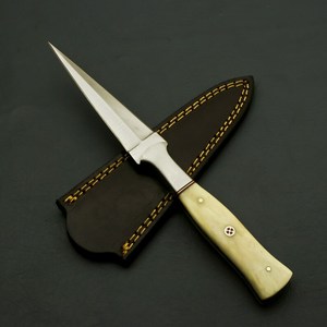 Stainless Steel Skinner Knife Spear Point Blade 0.6mm Thickness Ivory Handle With Leather Sheath - Product Image 1