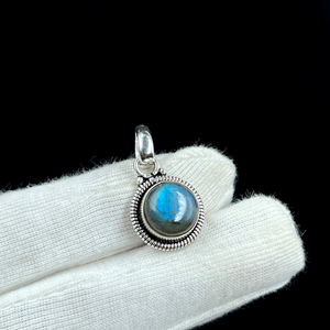 Pendentif en labradorite naturelle et argent sterling 925, bijoux faits à la main, pendentif rond cabochon pour femmes, chaîne de 20 pouces, vente en gros - Product Image 4