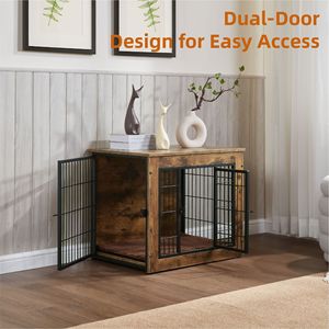 Cuccia per Cani Robusta con Doppia Porta da 27 Pollici, in Legno, con Cuscino, per Cuccioli e Cani Adulti - Product Image 4