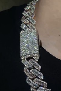 Nuevo Estilo Cadena Cubana de Plata 925 y Oro 14K con Moissanita Baguette y Diamantes Engastados en Oro Blanco, Joyería Hip Hop Iced Out - Product Image 4