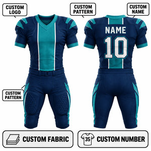 Ensemble d'uniformes de football américain personnalisés, col en V, manches courtes, tissu respirant, pantalon ajusté, jersey sublimé en polyester pour adultes - Product Image 1