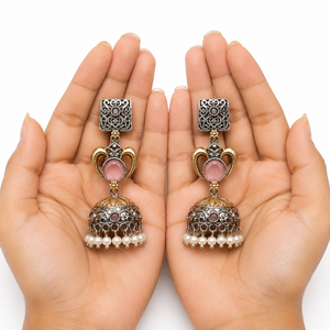 Boucles d'oreilles pendantes Monalisa en pierre et fleur, style bohème, bicolores, plaqué or antique, bijoux de luxe pour fiançailles - Product Image 3