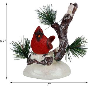 Ornamento Natalizio a Forma di Uccello Rosso Illuminato a LED, Decorazioni da Tavolo Natalizie, Albero di Pino Innevato, Decoro Festivo per Interni, Statuetta in Resina a Forma di Cardinale - Product Image 2