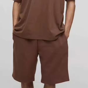 Men's Solid Brown Crew Neck T-Shirt <b>Set</b> Casual <b>Knitted</b> Summer Shorts 2-Piece Outfit - Product Image 3