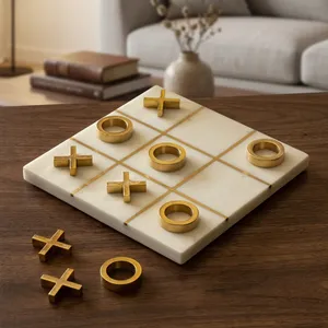 Juego de mármol blanco y latón Tic Tac Toe, regalo perfecto, juego de Interior de cumpleaños para niños y entretenimiento familiar, juegos de mesa - Product Image 1