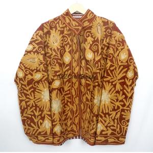 Floral Embroidery Vintage Cotrise <b>Jacket</b> <b>Mandarin</b> <b>Collar</b> Cotton Stripe Lining Handmade Winter Autumn Quick Dry Eco-Friendly - Product Image 1