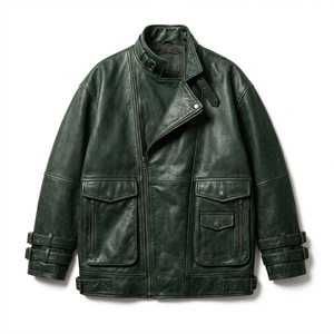 Vestes en cuir noires pour motards, grandes tailles, pour hommes, style décontracté, sur mesure, de qualité supérieure. - Product Image 1