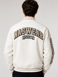Leather Sleeve <b>Men's</b> <b>White</b> Varsity <b>Jacket</b> With Chenille patches Letter Logo Autumn Wear Regular Fit <b>Men</b> varsity <b>jacket</b> - Product Image 2