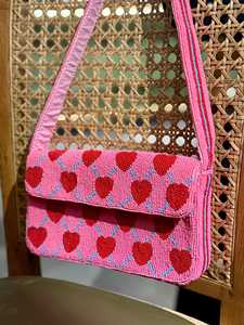 Bolso de Mano Plegable con Diseño de Rayas y Cuentas, Correa Única, Lindo Bolso de Lino Impermeable para Mujer, Capacidad de 1L, para el Día de San Valentín y Uso Diario - Product Image 1