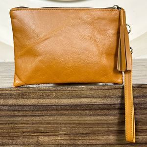 Best Selling Tan & White Cowhide Leather Wristlet Clutch <b>Wallet</b> for Women Western Boho Zipper Pouch Handmade Cowhide Hand Purse - Product Image 5