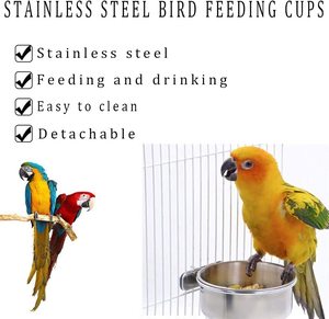 Customized Logos Hanging Stainless Steel <b>Cage</b> Coop Hook Cup Bird <b>Parrot</b> Feeding Cups Bowl Bird Water Food Dish Bird Feed Bowl - Product Image 2