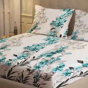 100% Cotton <b>Queen</b> <b>Bed</b> <b>Sheet</b> Set-200 TC Floral Pattern with 2 Pillow Covers Aqua - Product Image 1