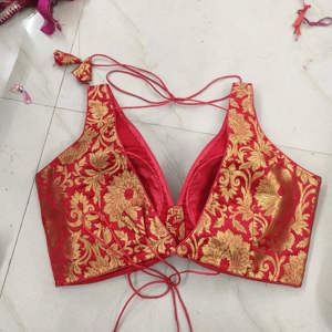 Vente en gros de tissu en mousseline de Banarasi sans manches, ethnique, d'hiver, à motifs floraux Zari, court, pour blouses et chemises de mariée et de femme - Product Image 1