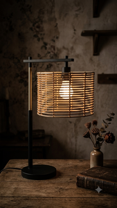 Lámpara de Escritorio Minimalista Tradicional, Base de Metal, Pantalla de Ratán, Recubrimiento en Polvo, Luz Cálida Amarilla, E26 E27, Uso Interior, Lumetal Vietnam - Product Image 2