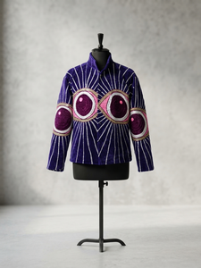 OEM Custom <b>Women</b> Eye Embroidered Purple Velvet Jacket Boho Short Open Front <b>Coat</b> Vintage Winter Ethnic Outerwear Wholesale - Product Image 3