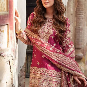 Patiala Suit Dupatta Short <b>Kurti</b> Salwar Set Plum Pink Indian Ethnic Party Winter Slim Fit Custom Wholesale Pakistani Salwar - Product Image 1