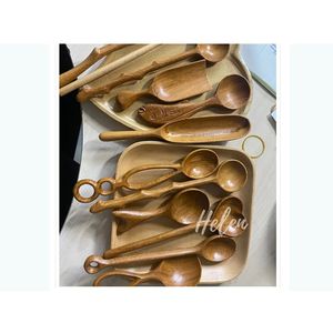 Cuchara de madera de tres flores, amada por la naturaleza, con mango largo, estilo artesanal, para té y cena, ¡gran oferta! - Product Image 4