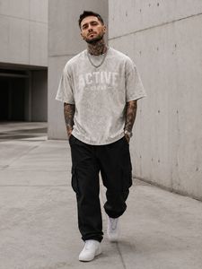Camiseta Oversize de Algodón Active Squad para Hombre, Estilo Urbano, Manga Corta, Cuello Redondo, Estampado de Letras, Ajuste Jersey, Venta al por Mayor - Product Image 1