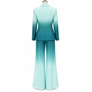 Women Gradient Color High Quality <b>Suit</b> Set Full Length Pants Turn-down Collar Breathable Elegant Design Regular Fit Spring Wear - Product Image 3