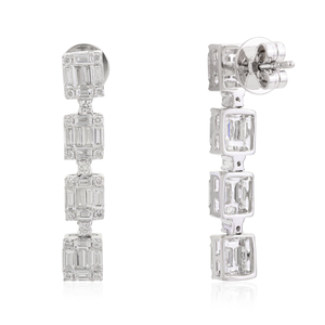 18K White Gold Pave <b>Diamond</b> <b>Dangle</b> <b>Earrings</b> for Wedding & Party - Product Image 4
