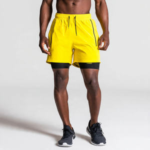 Compression 2 in 1 Shorts Men Workout Fitness Wear Double <b>Layer</b> Shorts High Drawstring Waist Athletic 2 In 1 Shorts Men's - Product Image 1